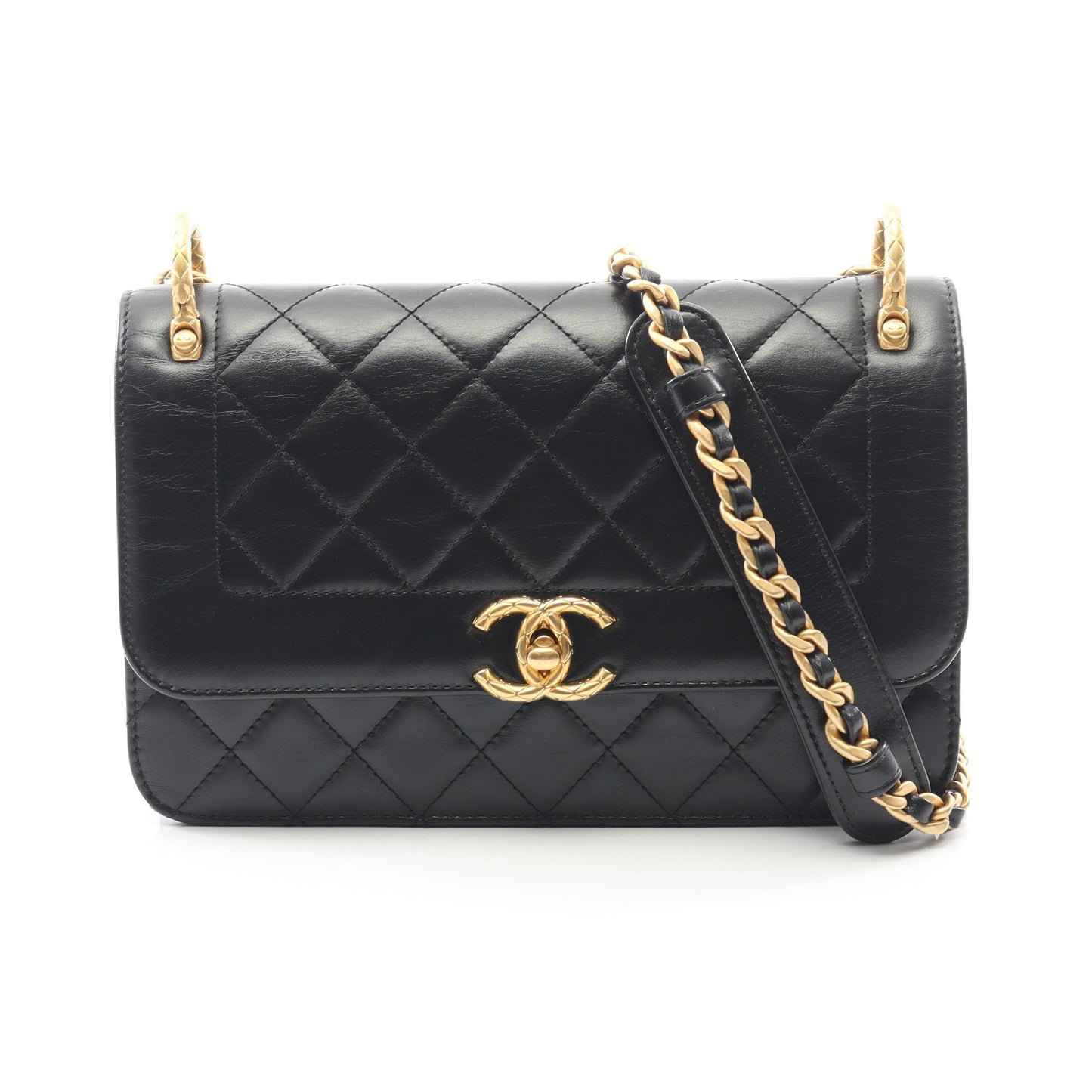 マトラッセ チェーンショルダーバッグ レザー ブラック ゴールド金具 シャネル バッグ CHANEL