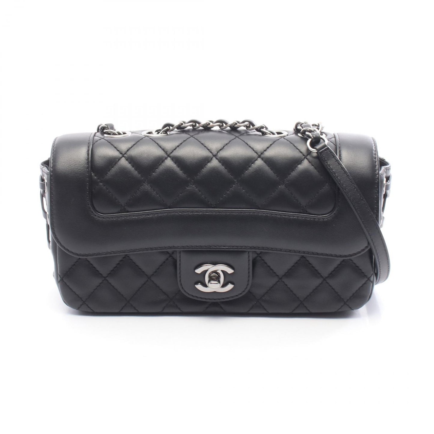 マトラッセ チェーンショルダーバッグ レースアップ レザー ブラック シルバー金具 シャネル バッグ CHANEL