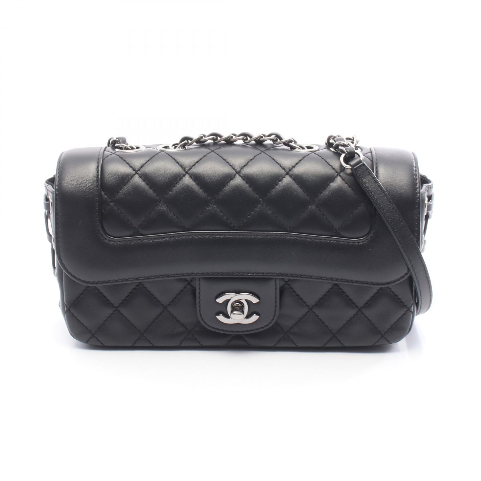 マトラッセ チェーンショルダーバッグ レースアップ レザー ブラック シルバー金具 シャネル バッグ CHANEL