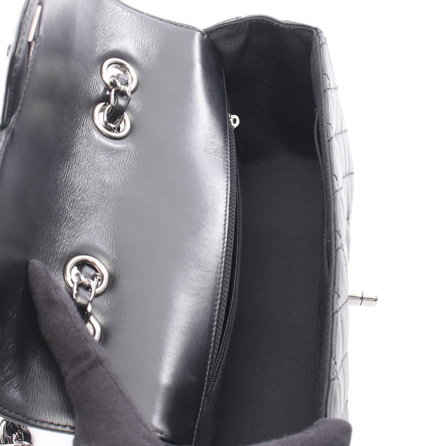 マトラッセ チェーンショルダーバッグ レースアップ レザー ブラック シルバー金具 シャネル バッグ CHANEL