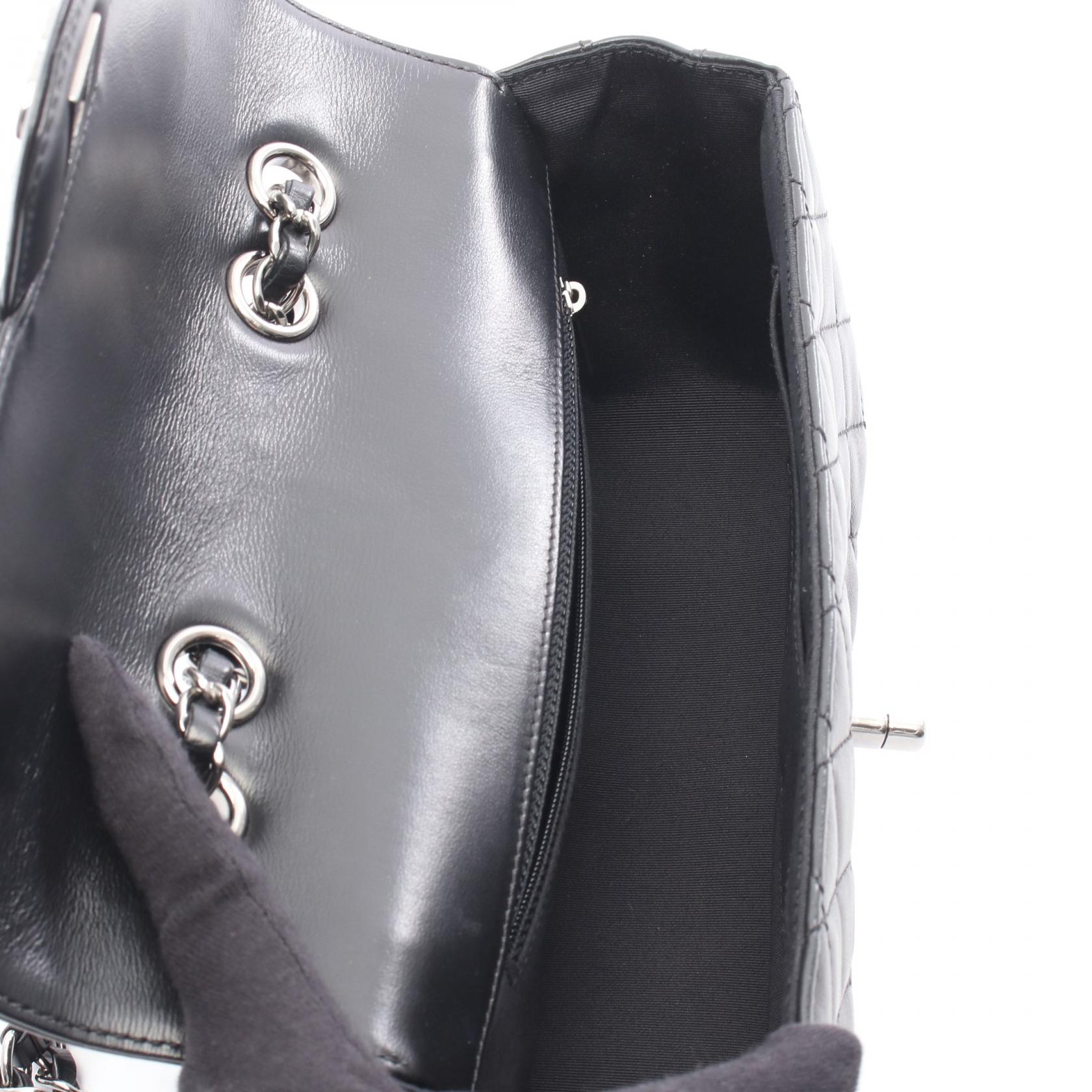 マトラッセ チェーンショルダーバッグ レースアップ レザー ブラック シルバー金具 シャネル バッグ CHANEL
