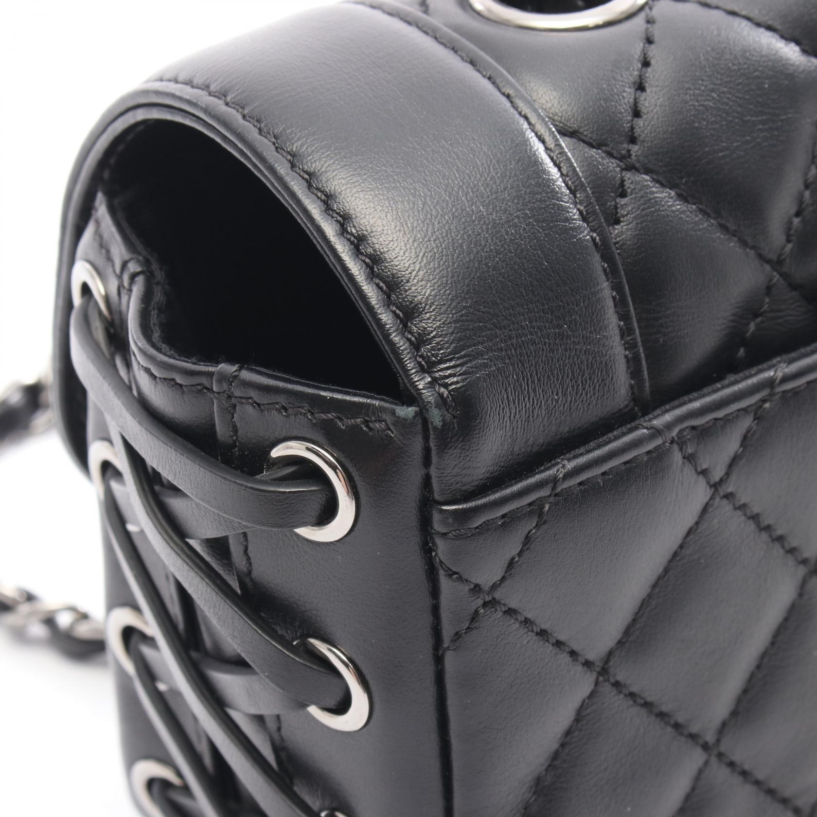 マトラッセ チェーンショルダーバッグ レースアップ レザー ブラック シルバー金具 シャネル バッグ CHANEL