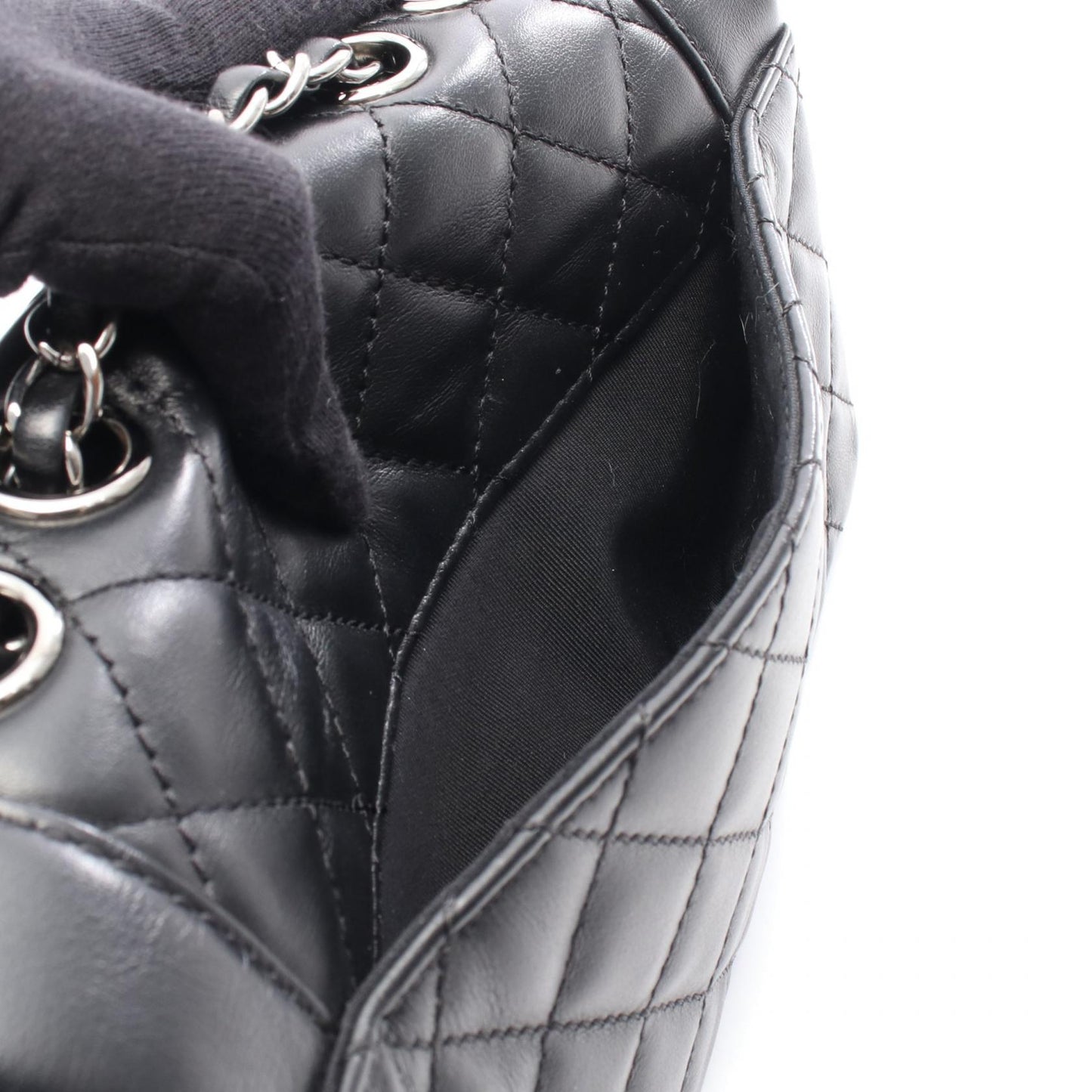 マトラッセ チェーンショルダーバッグ レースアップ レザー ブラック シルバー金具 シャネル バッグ CHANEL