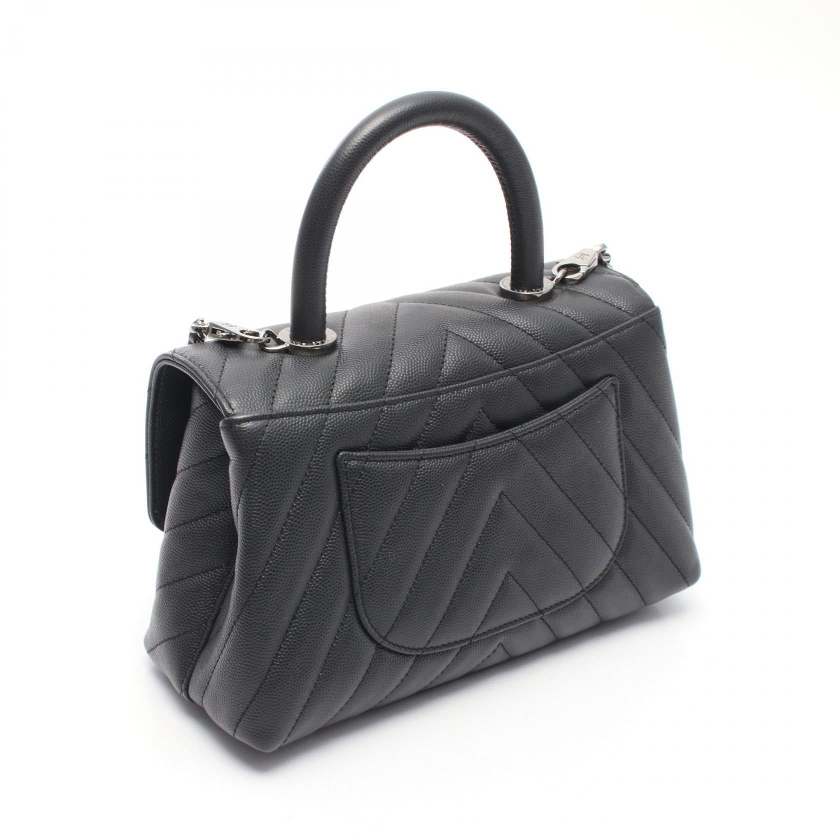 ココハンドル フラップ マトラッセ ハンドバッグ キャビアスキン ダークグレー シルバー金具 2WAY シャネル バッグ CHANEL