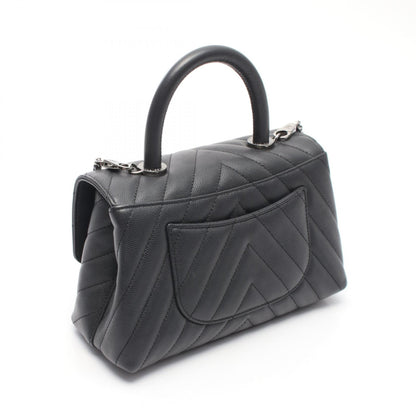 ココハンドル フラップ マトラッセ ハンドバッグ キャビアスキン ダークグレー シルバー金具 2WAY シャネル バッグ CHANEL