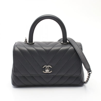 ココハンドル フラップ マトラッセ ハンドバッグ キャビアスキン ダークグレー シルバー金具 2WAY シャネル バッグ CHANEL