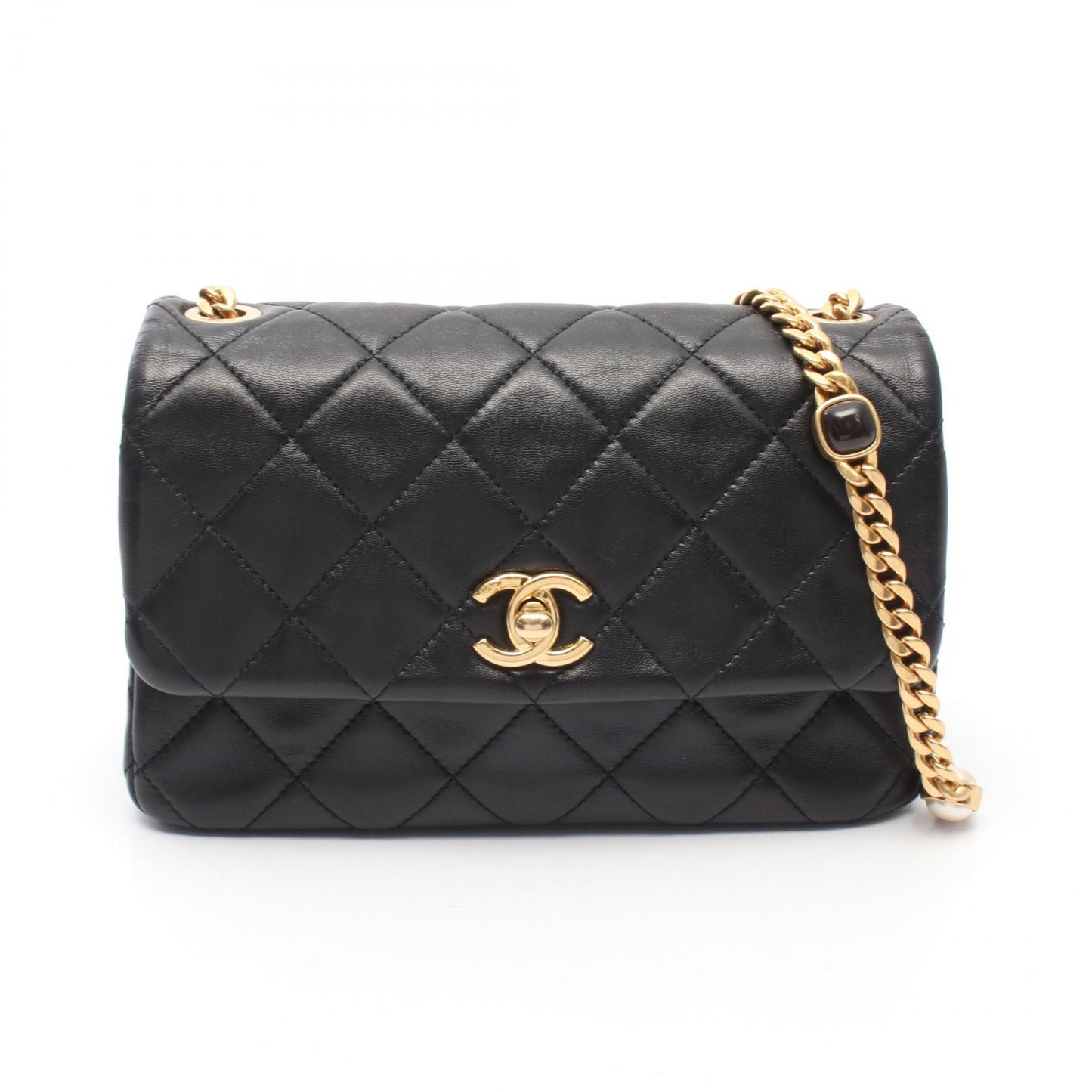 マトラッセ チェーンショルダーバッグ ラムスキン ブラック ゴールド金具 シャネル バッグ CHANEL