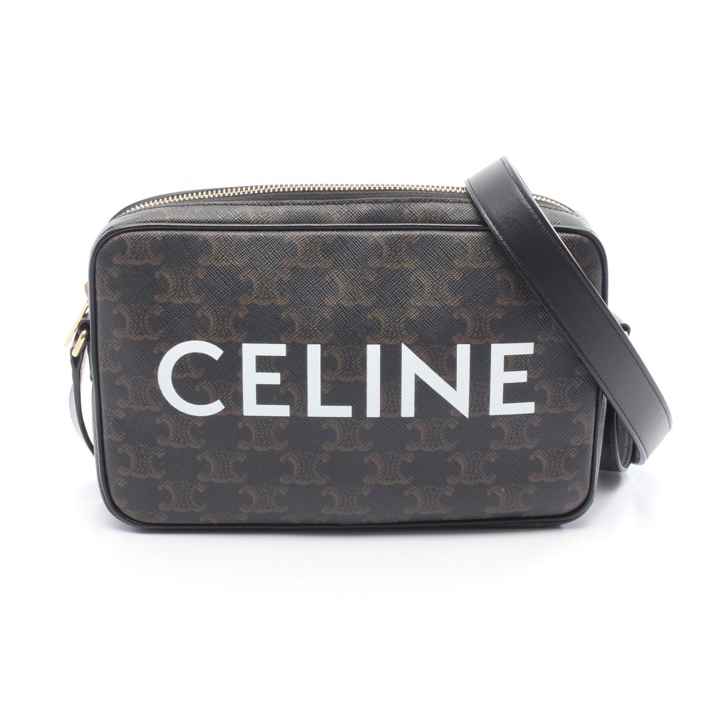 トリオンフ ミディアム メッセンジャーバッグ ショルダーバッグ PVC レザー ブラック ダークブラウン セリーヌ バッグ CELINE