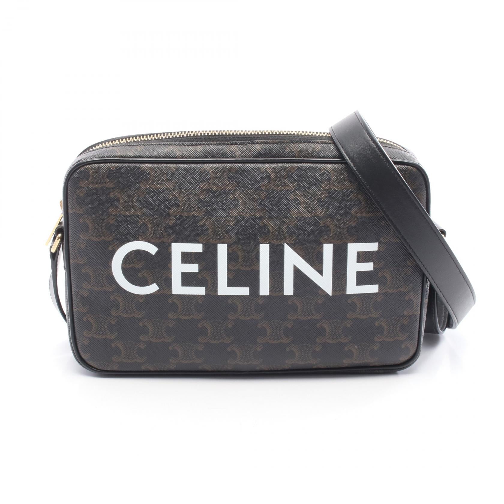 トリオンフ ミディアム メッセンジャーバッグ ショルダーバッグ PVC レザー ブラック ダークブラウン セリーヌ バッグ CELINE