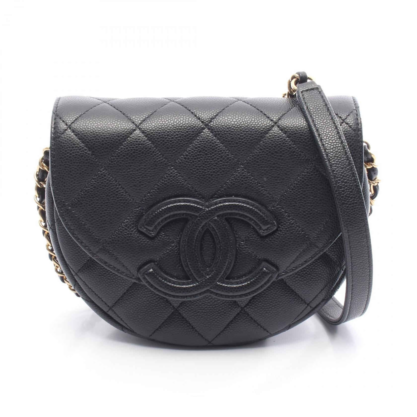 マトラッセ ミニ メッセンジャー チェーンショルダーバッグ キャビアスキン ブラック ゴールド金具 シャネル バッグ CHANEL