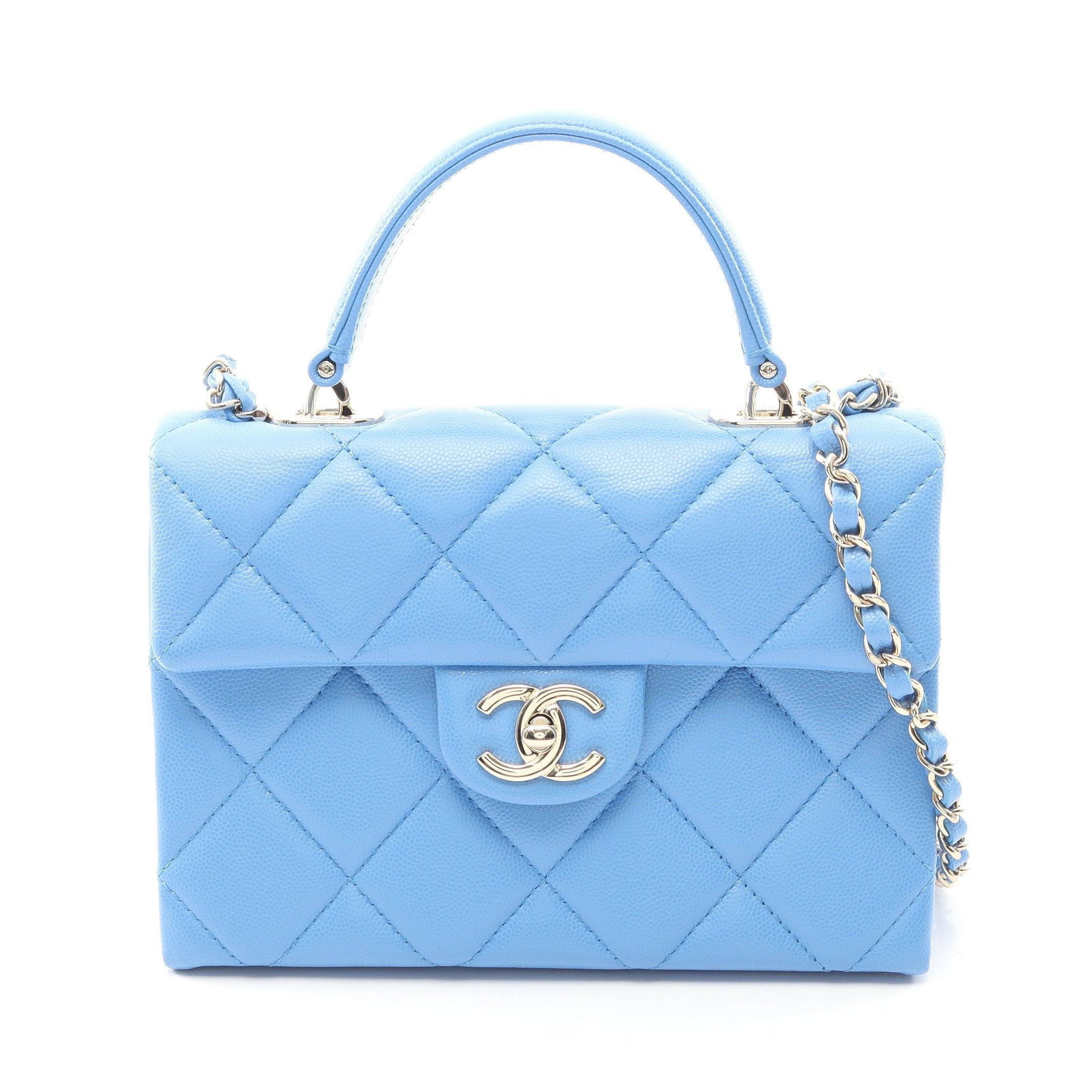 シャネル キャビアスキン マトラッセ チェーンショルダーバッグ ブルー マトラッセ トップハンドル チェーンショルダーバッグ キャビアスキン