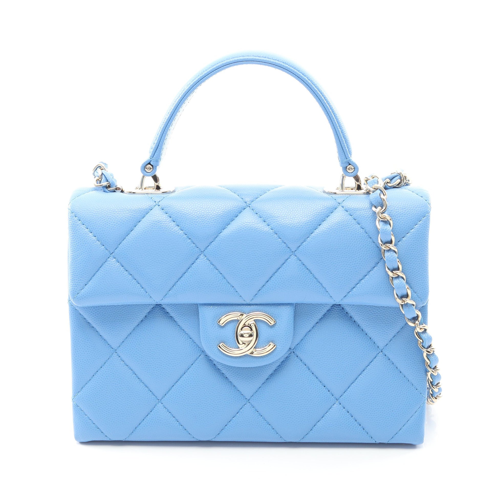 マトラッセ トップハンドル チェーンショルダーバッグ キャビアスキン ブルー ゴールド金具 2WAY シャネル バッグ CHANEL
