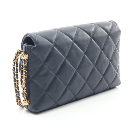 CHANEL19 マトラッセ チェーンショルダーバッグ ラムスキン ネイビー ゴールド金具 シャネル