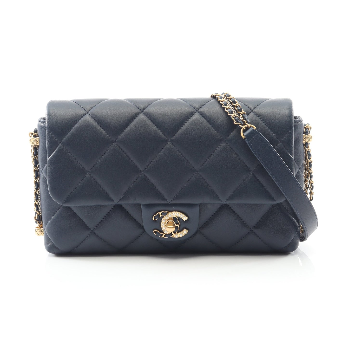 CHANEL19 マトラッセ チェーンショルダーバッグ ラムスキン ネイビー ゴールド金具 シャネル バッグ CHANEL