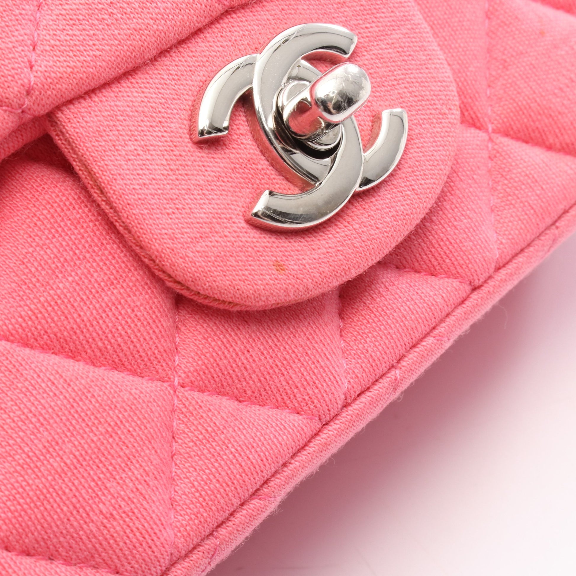 ミニマトラッセ20 チェーンショルダーバッグ コットンジャージ ピンク シルバー金具 シャネル バッグ CHANEL