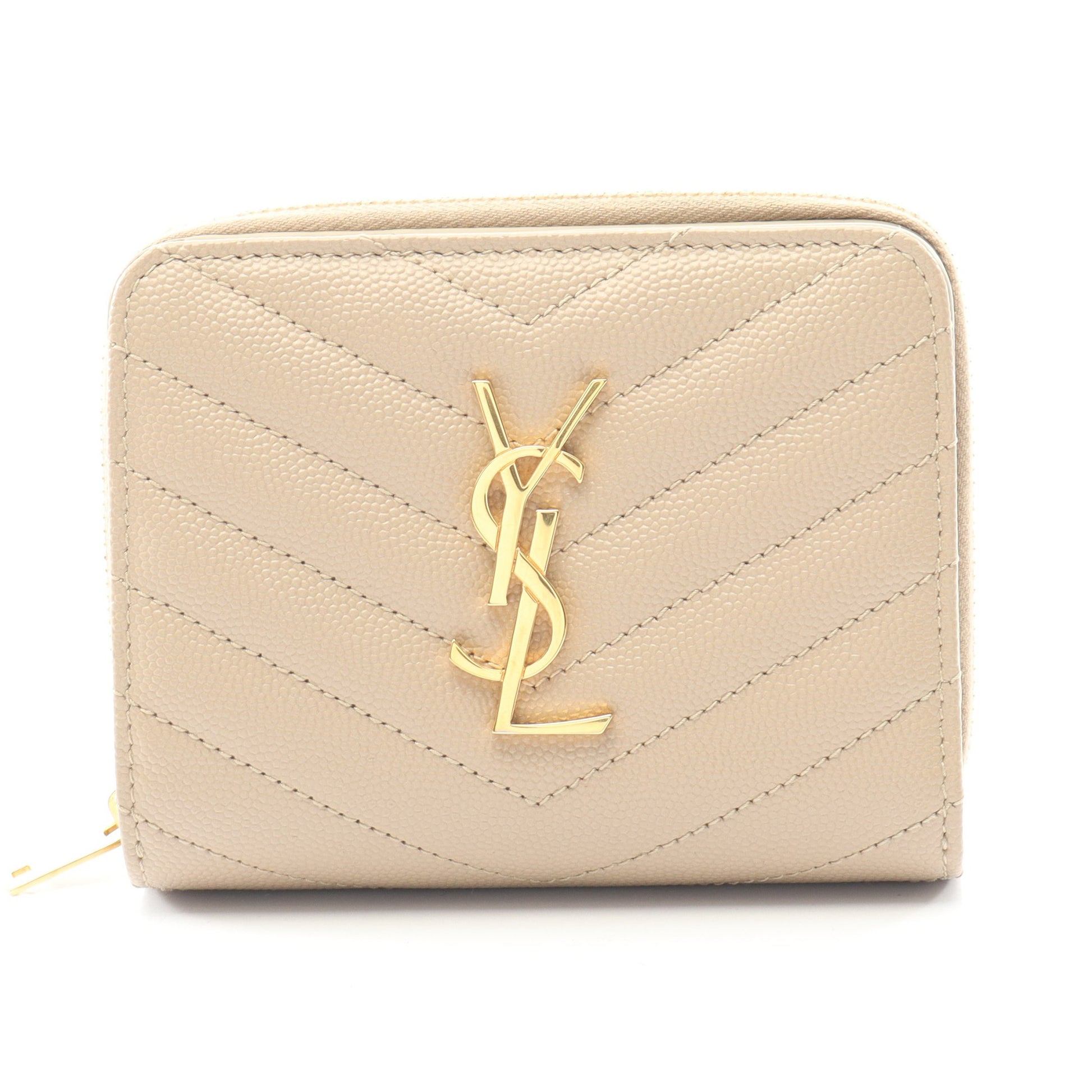 モノグラム 二つ折り財布 レザー ベージュ サンローランパリ 財布・小物 SAINT LAURENT PARIS