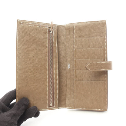 ベアンスフレ エトゥープ 二つ折り長財布 ヴォーエプソン グレーブラウン シルバー金具 X刻印 エルメス 財布・小物 HERMES