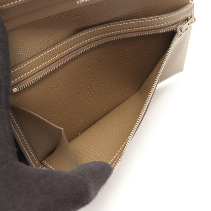 ベアンスフレ エトゥープ 二つ折り長財布 ヴォーエプソン グレーブラウン シルバー金具 X刻印 エルメス 財布・小物 HERMES
