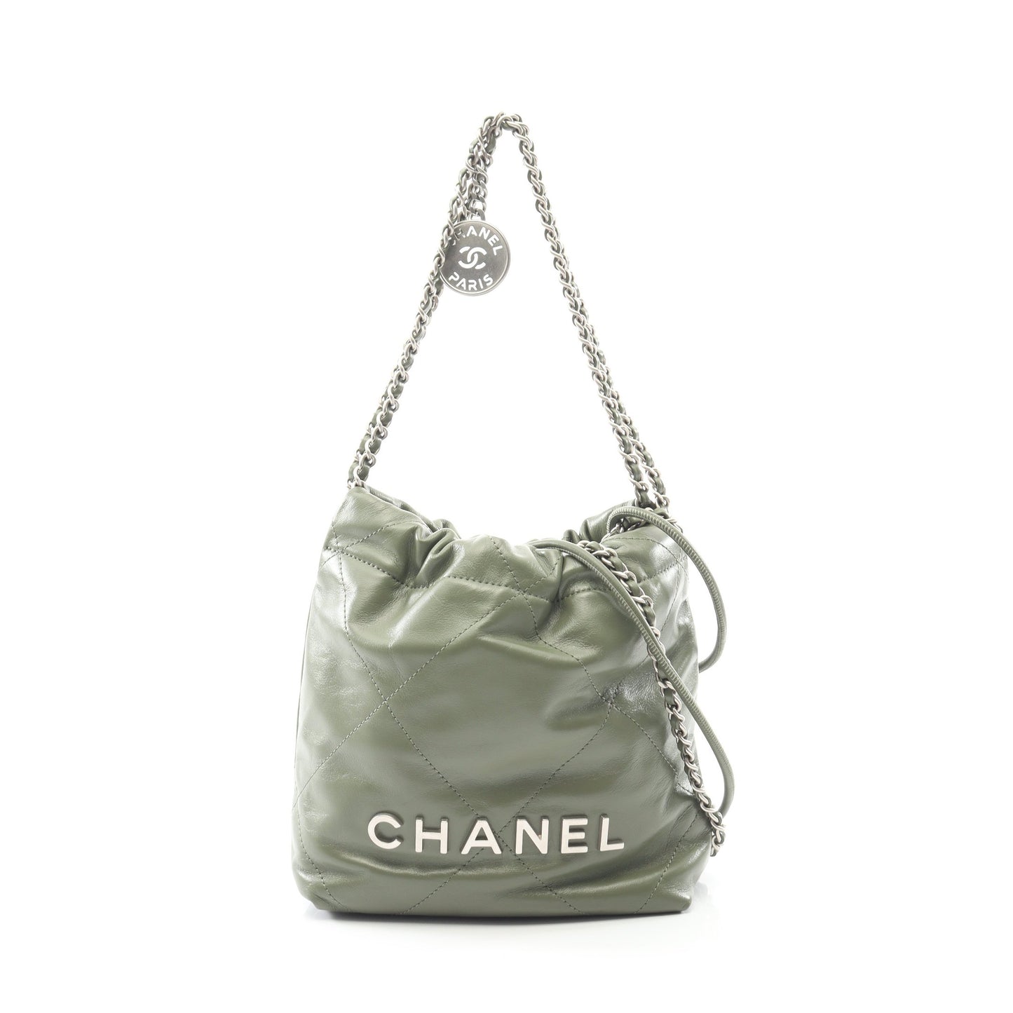 CHANEL 22 ミニ チェーンショルダーバッグ レザー カーキグリーン シルバー金具 2WAY シャネル バッグ CHANEL
