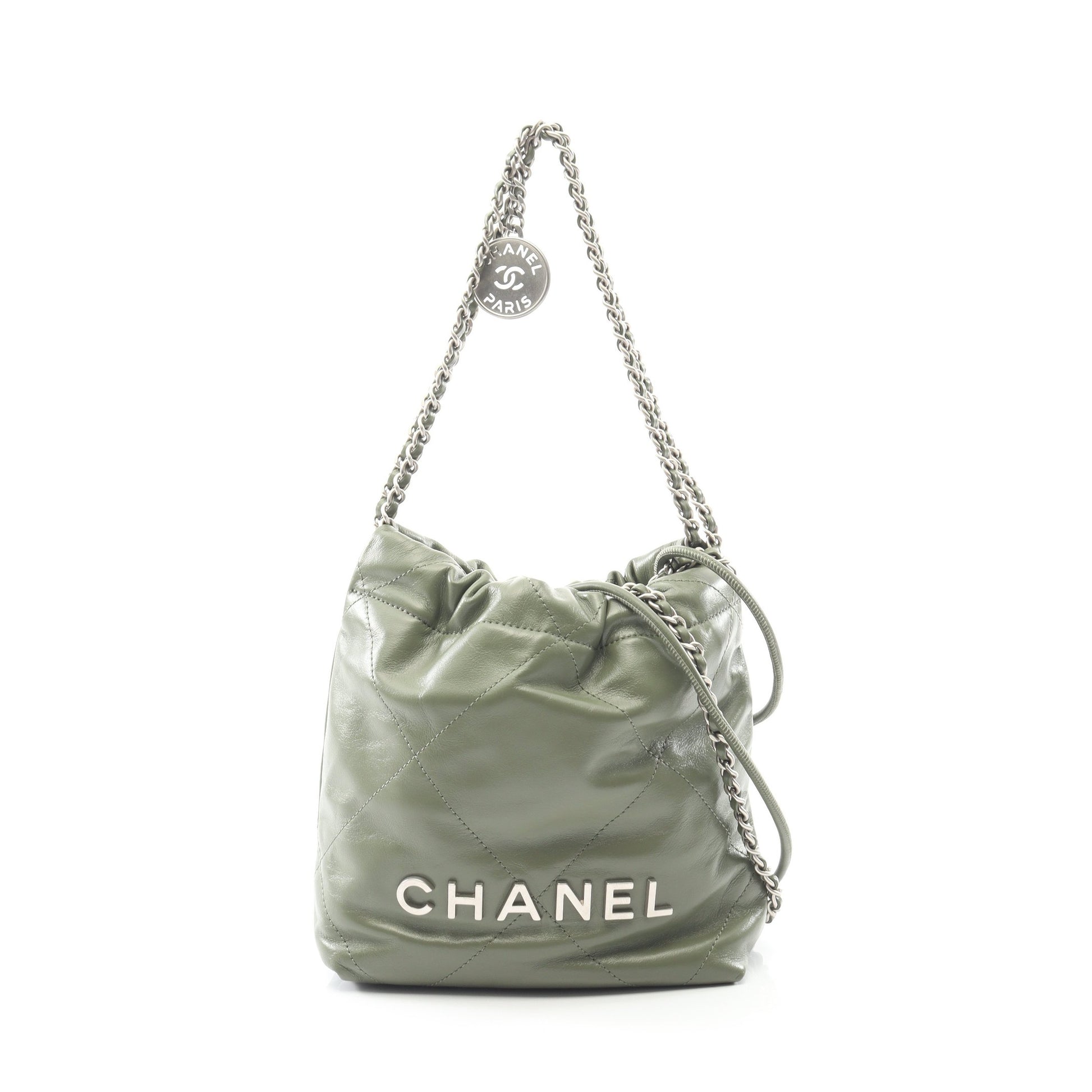 CHANEL 22 ミニ チェーンショルダーバッグ レザー カーキグリーン 