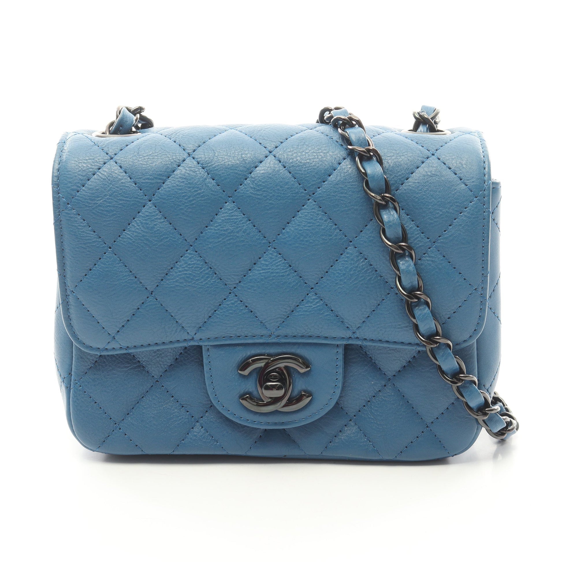 ミニマトラッセ チェーンショルダーバッグ レザー ブルー ブラック金具 シャネル バッグ CHANEL
