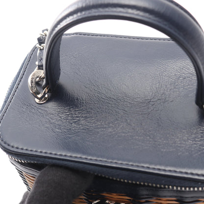 ココマーク バニティバッグ チェーンショルダーバッグ ラタン レザー ネイビー ライトベージュ シルバー金具 2WAY シャネル バッグ CHANEL