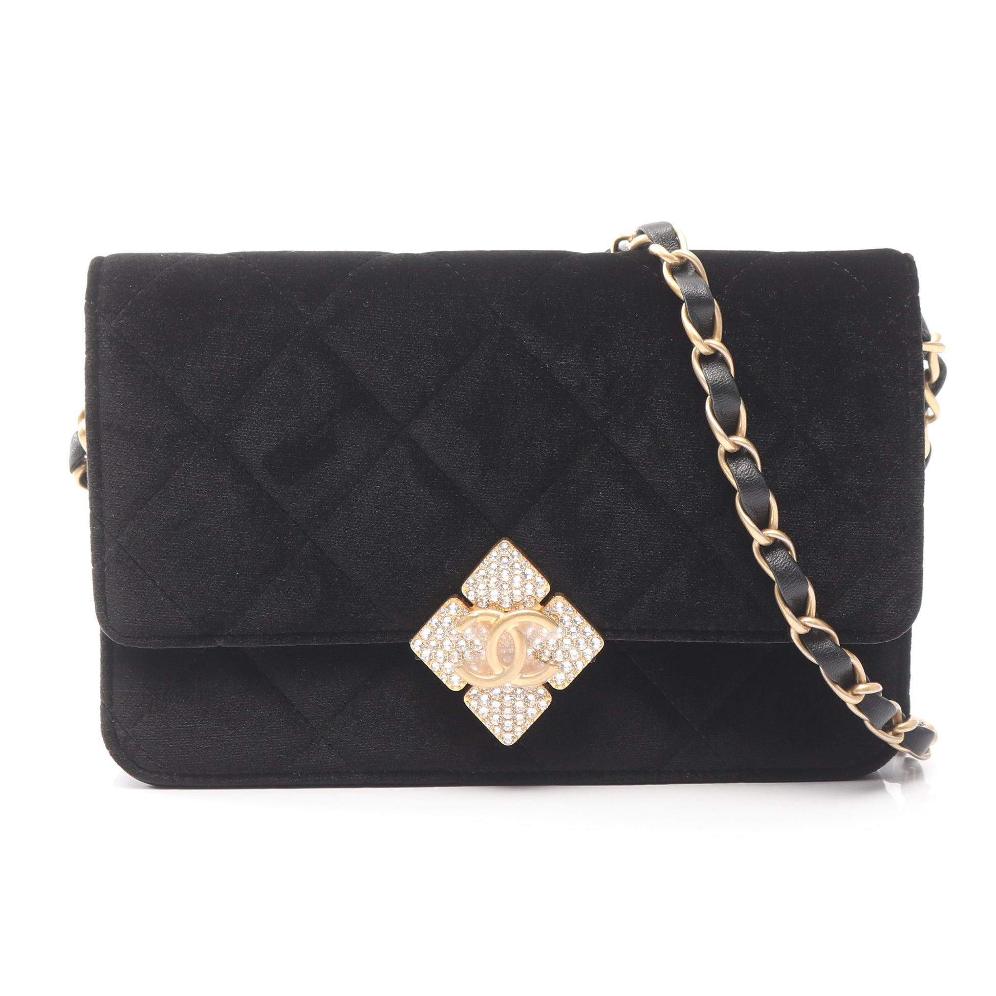 マトラッセ チェーンショルダーバッグ ベロア ブラック ゴールド金具 ラインストーン シャネル バッグ CHANEL