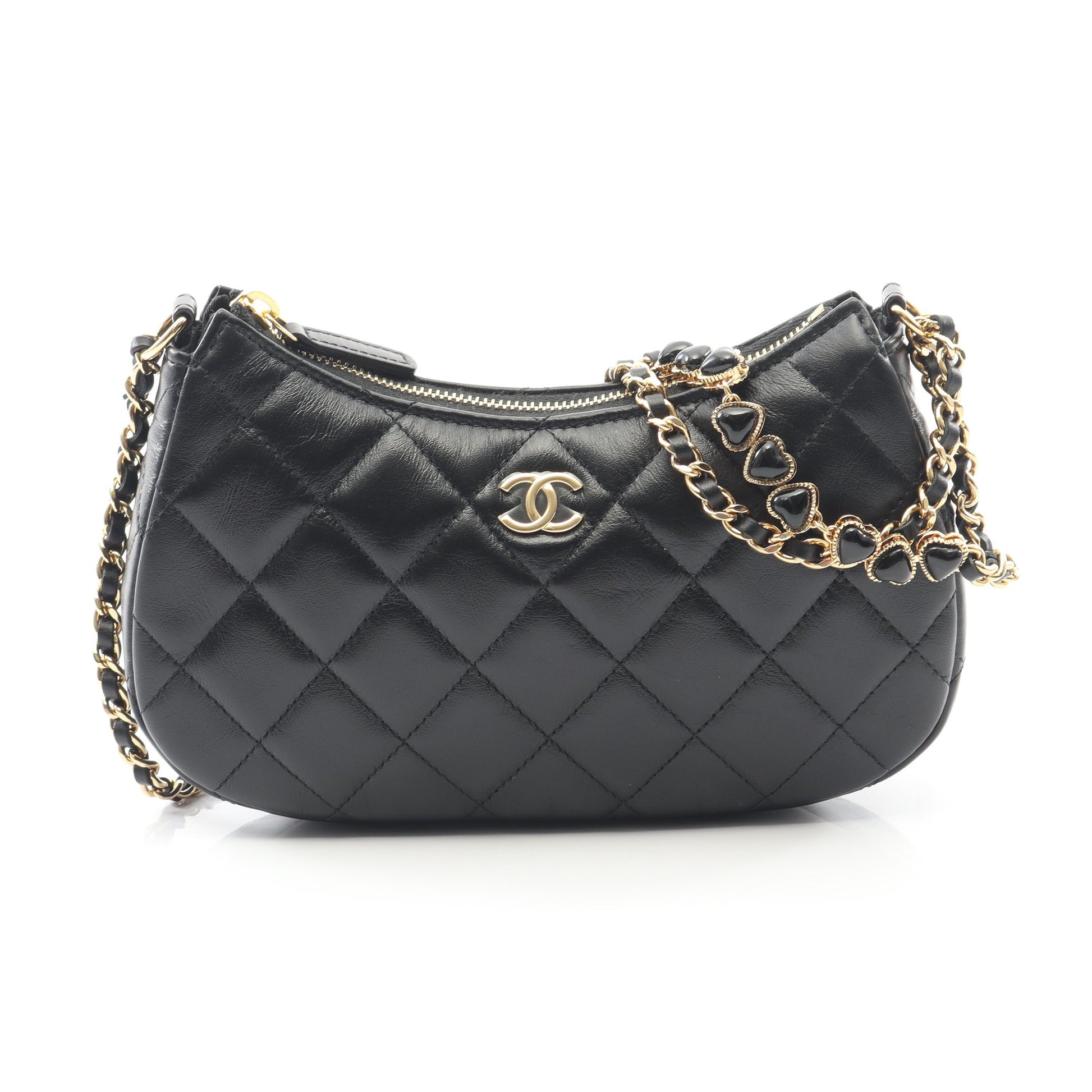 マトラッセ ホーボー チェーンショルダーバッグ ラムスキン ブラック ゴールド金具 シャネル バッグ CHANEL