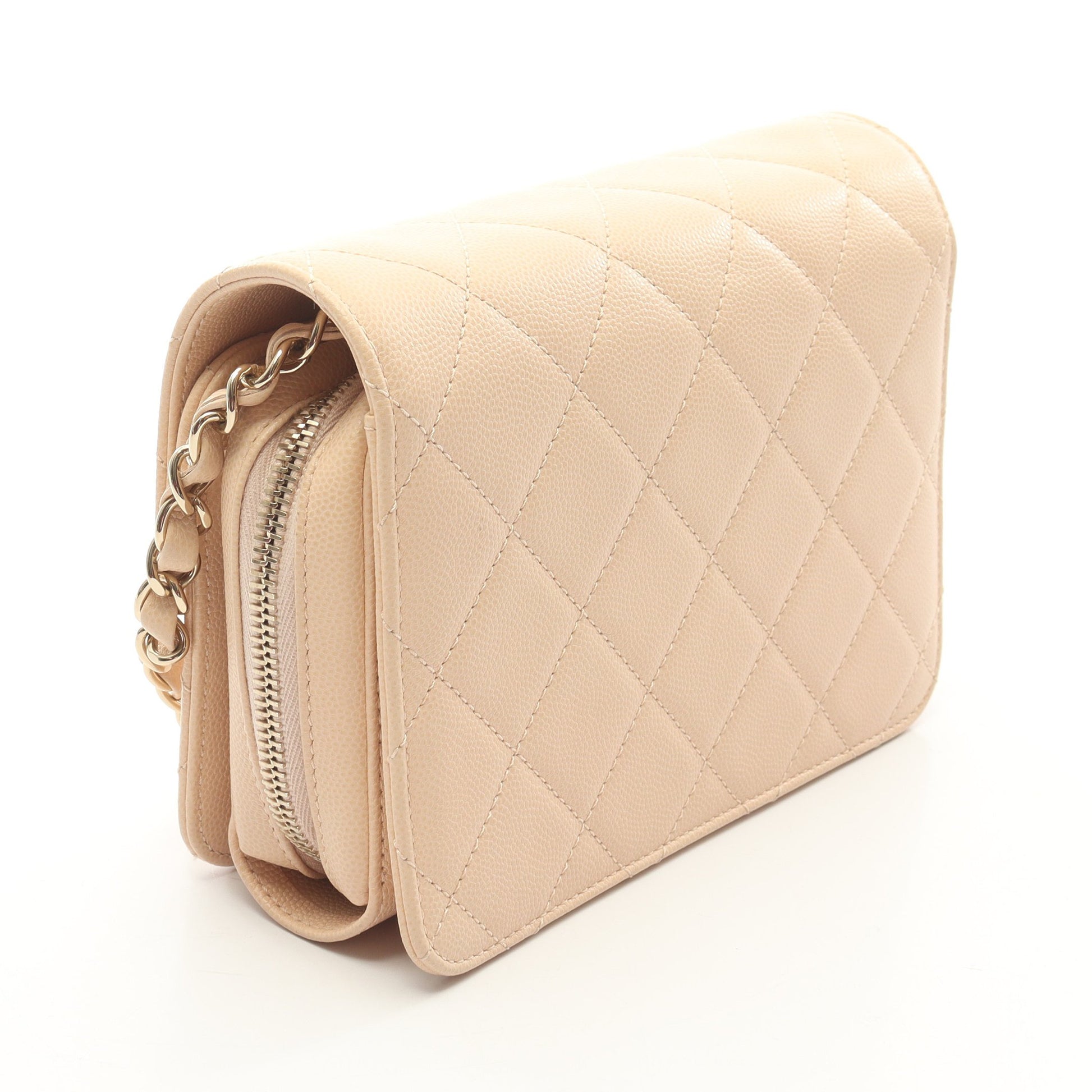 マトラッセ ミニフラップ チェーンショルダーバッグ キャビアスキン ベージュ ゴールド金具 シャネル バッグ CHANEL