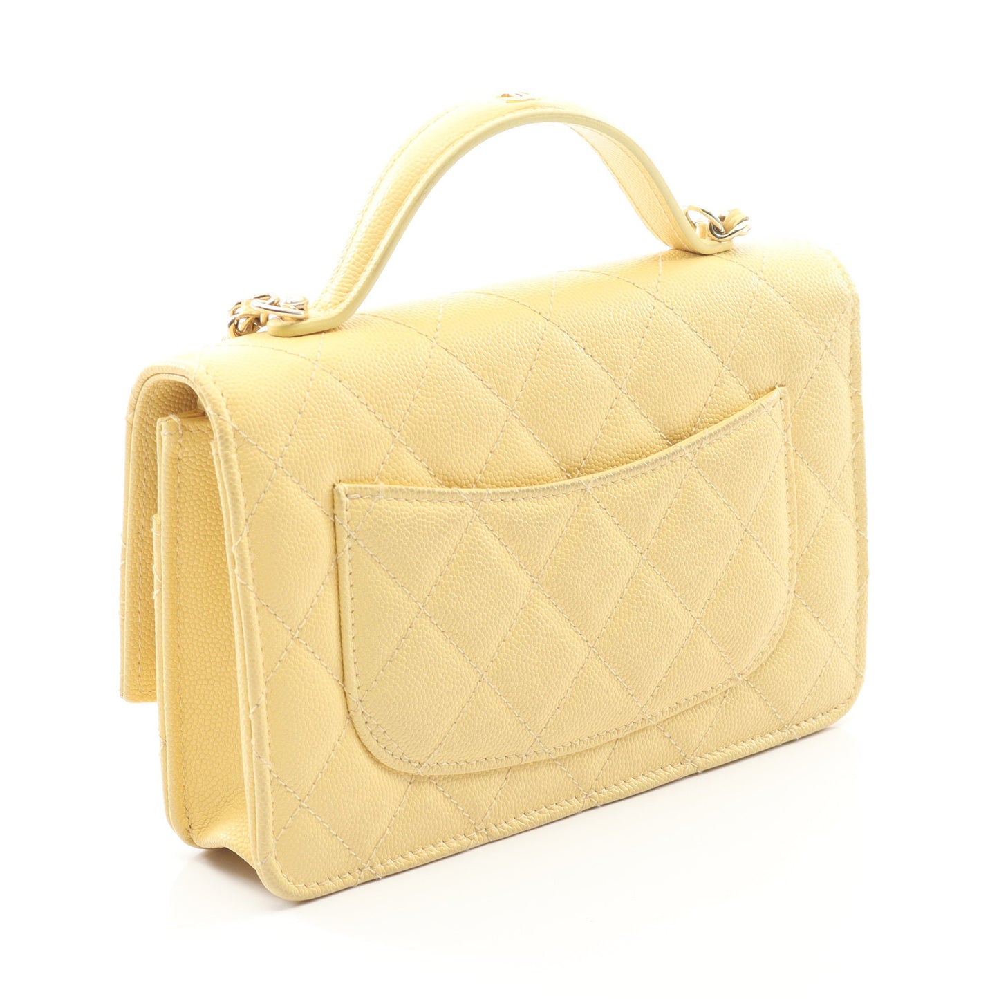 マトラッセ トップハンドル チェーンウォレット キャビアスキン ライトイエロー ゴールド金具 2WAY シャネル バッグ CHANEL