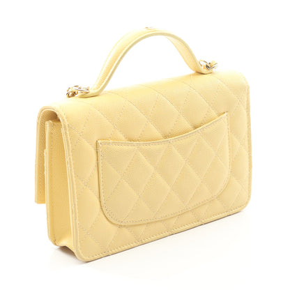 マトラッセ トップハンドル チェーンウォレット キャビアスキン ライトイエロー ゴールド金具 2WAY シャネル バッグ CHANEL