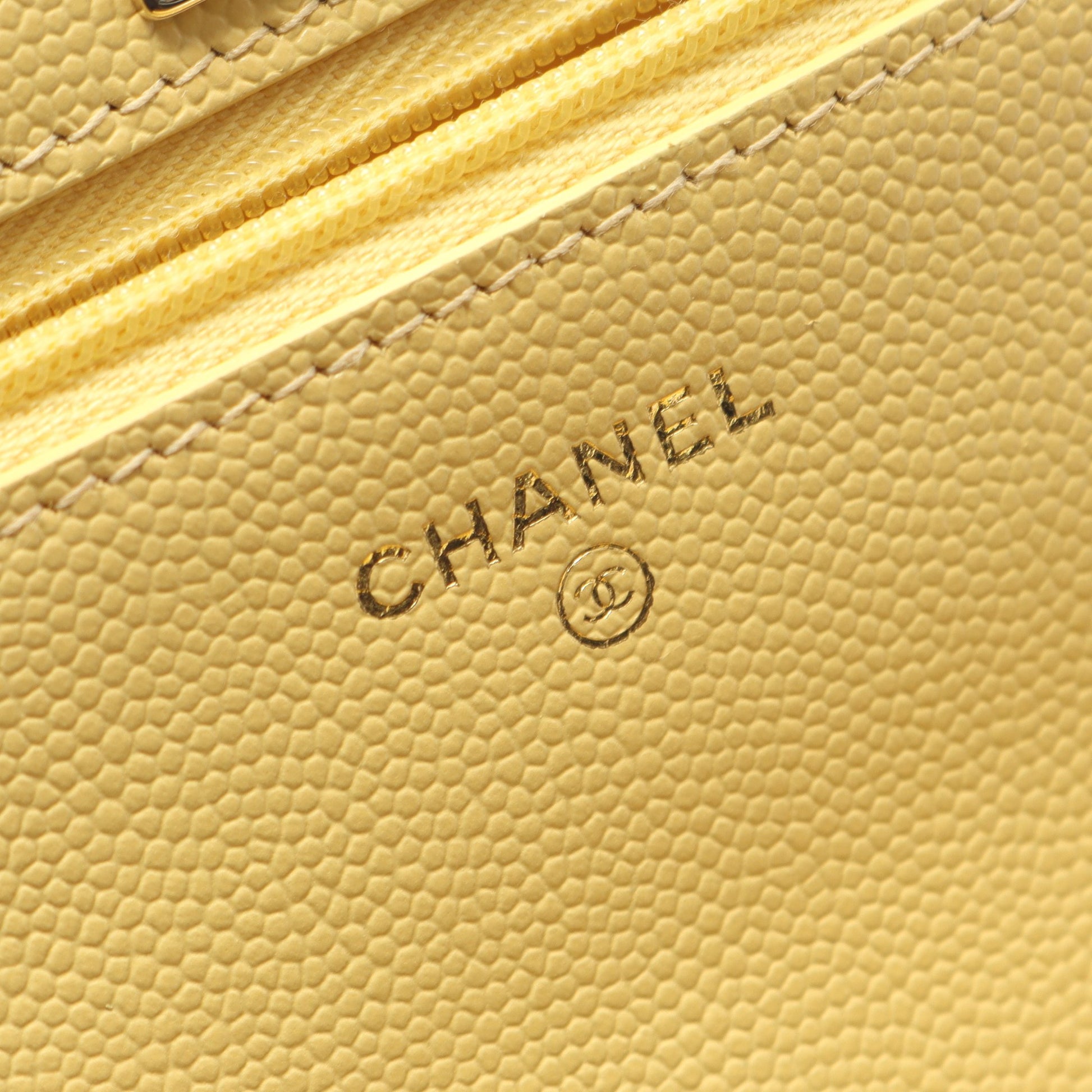 マトラッセ トップハンドル チェーンウォレット キャビアスキン ライトイエロー ゴールド金具 2WAY シャネル バッグ CHANEL