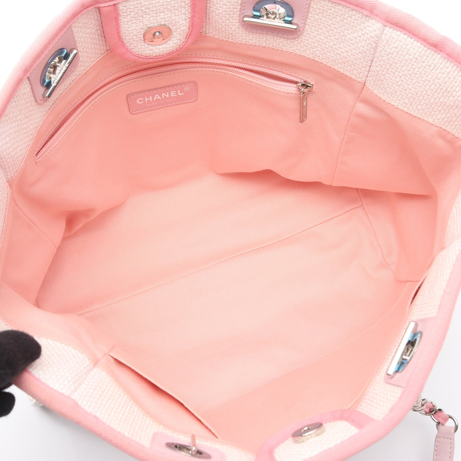 ドーヴィル チェーンショルダーバッグ チェーントートバッグ キャンバス レザー ホワイト ピンク シルバー金具 シャネル バッグ CHANEL