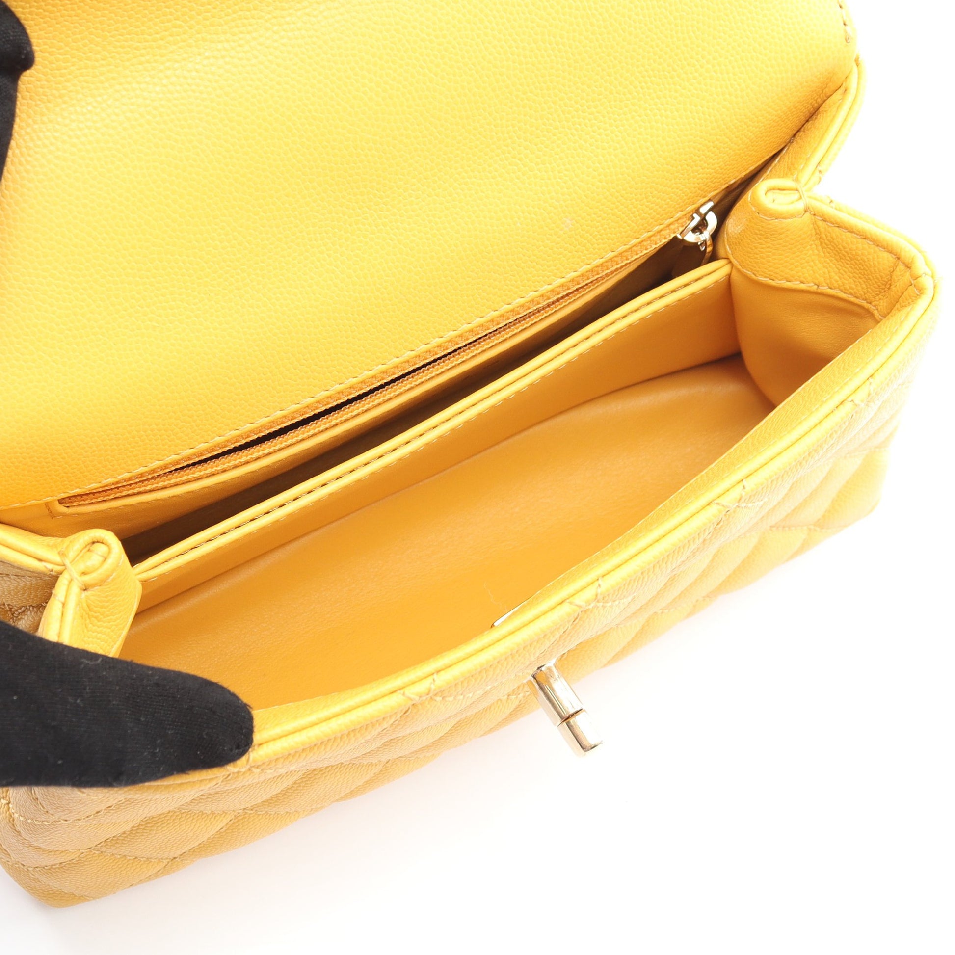 ココハンドル フラップ マトラッセ ハンドバッグ キャビアスキン オレンジイエロー ゴールド金具 2WAY シャネル バッグ CHANEL