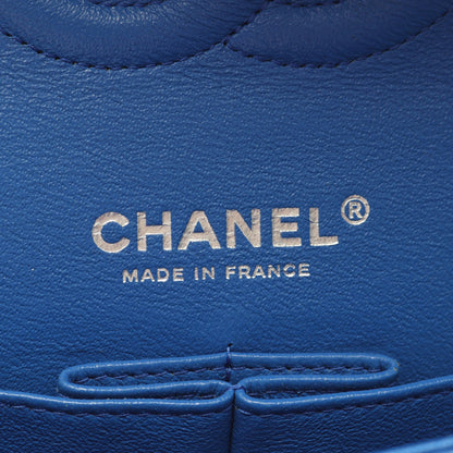 マトラッセ Wフラップ Wチェーンショルダーバッグ キャビアスキン ブルー アンティークシルバー金具 シャネル バッグ CHANEL