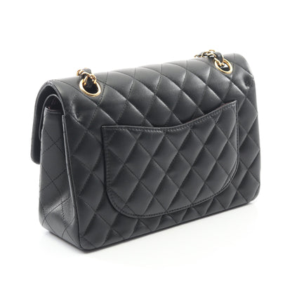 マトラッセ Wフラップ Wチェーンショルダーバッグ ラムスキン ブラック ゴールド金具 シャネル バッグ CHANEL