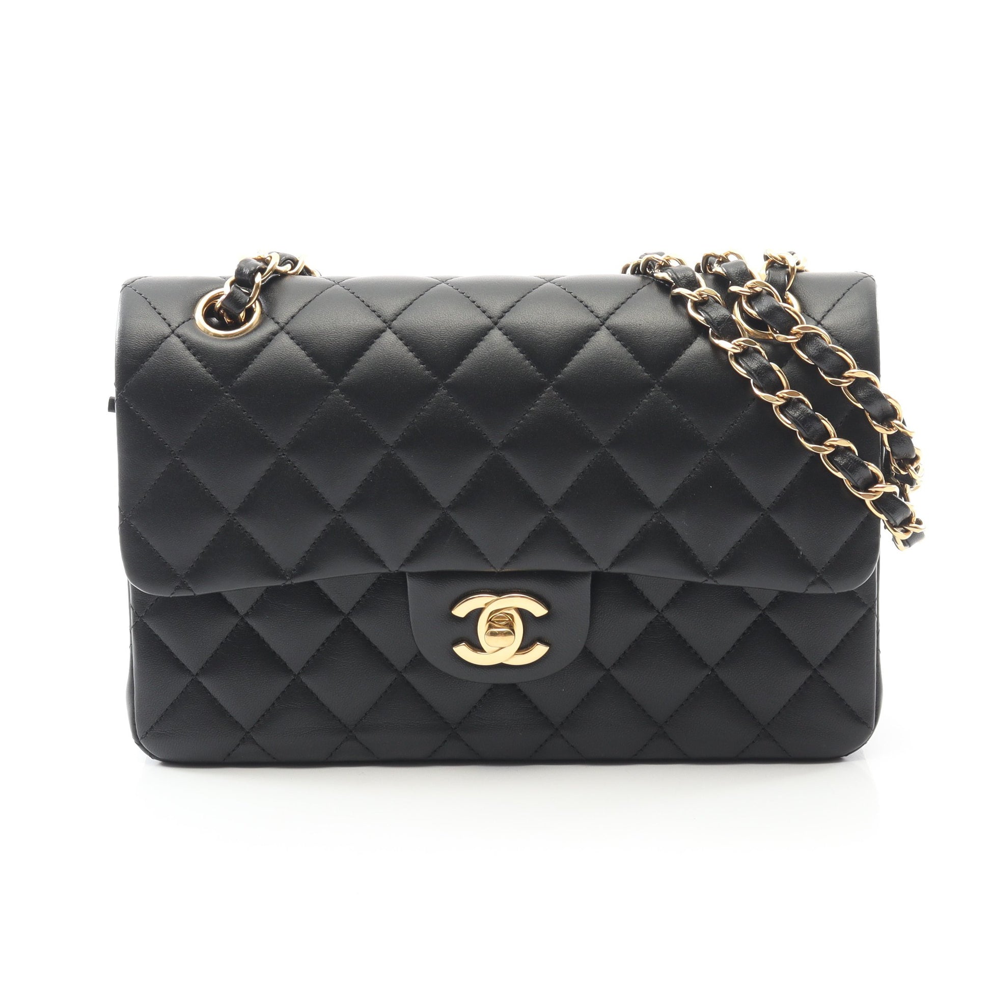 マトラッセ Wフラップ Wチェーンショルダーバッグ ラムスキン ブラック ゴールド金具 シャネル バッグ CHANEL