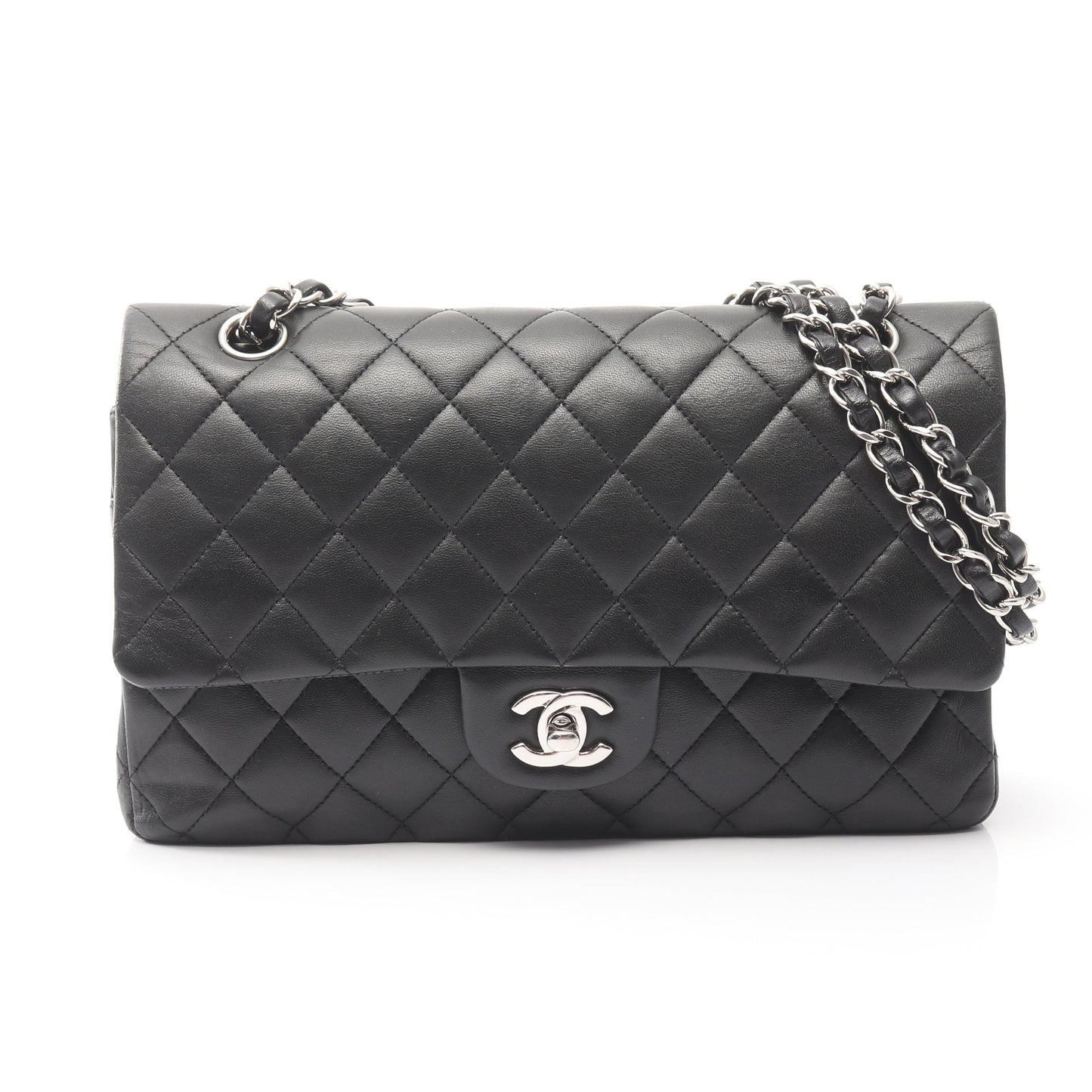 マトラッセ Wフラップ Wチェーンショルダーバッグ キャビアスキン ブラック シルバー金具 シャネル バッグ CHANEL