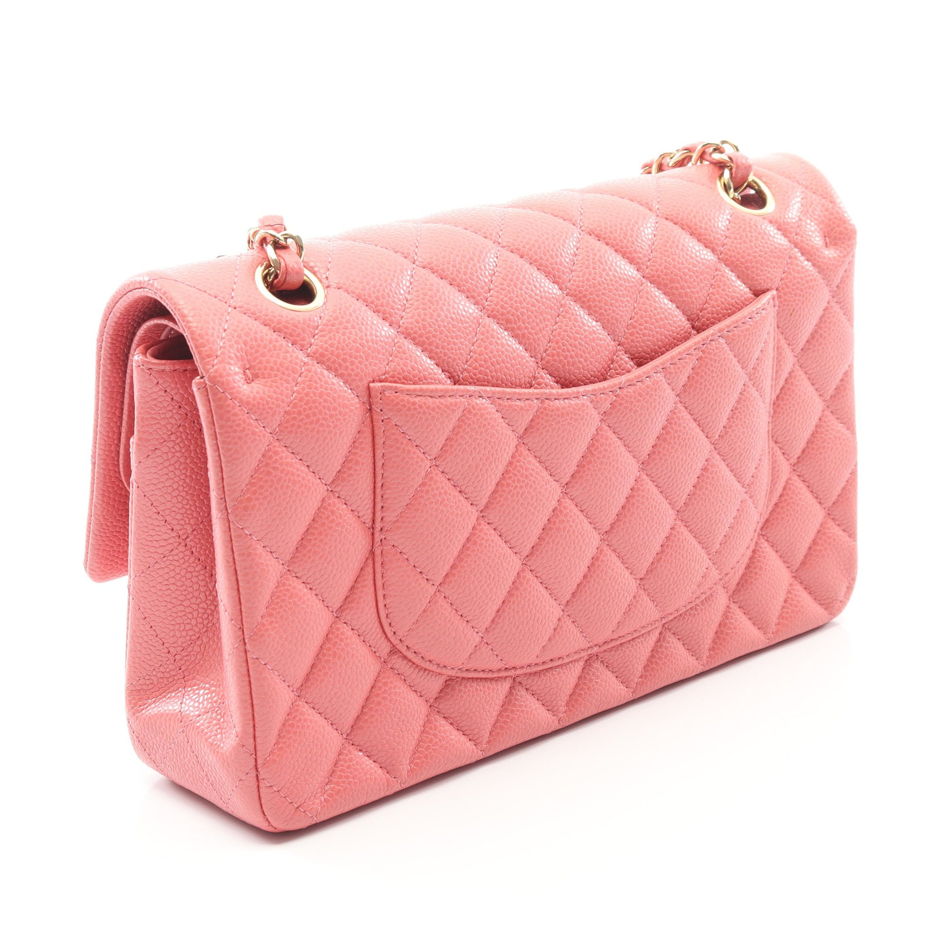 マトラッセ Wフラップ Wチェーンショルダーバッグ キャビアスキン ピンク ゴールド金具 シャネル バッグ CHANEL