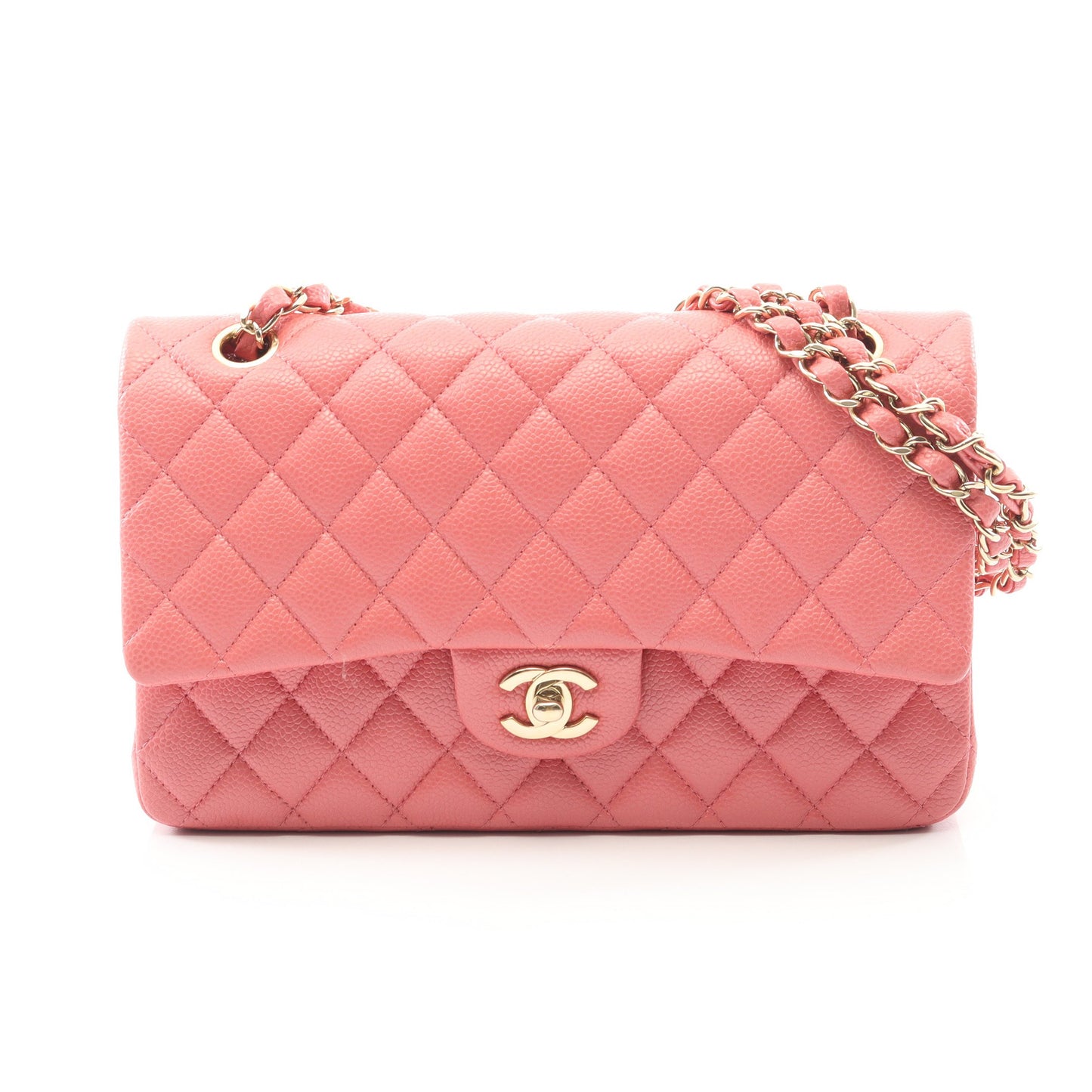 マトラッセ Wフラップ Wチェーンショルダーバッグ キャビアスキン ピンク ゴールド金具 シャネル バッグ CHANEL