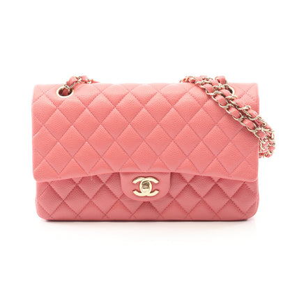 マトラッセ Wフラップ Wチェーンショルダーバッグ キャビアスキン ピンク ゴールド金具 シャネル バッグ CHANEL