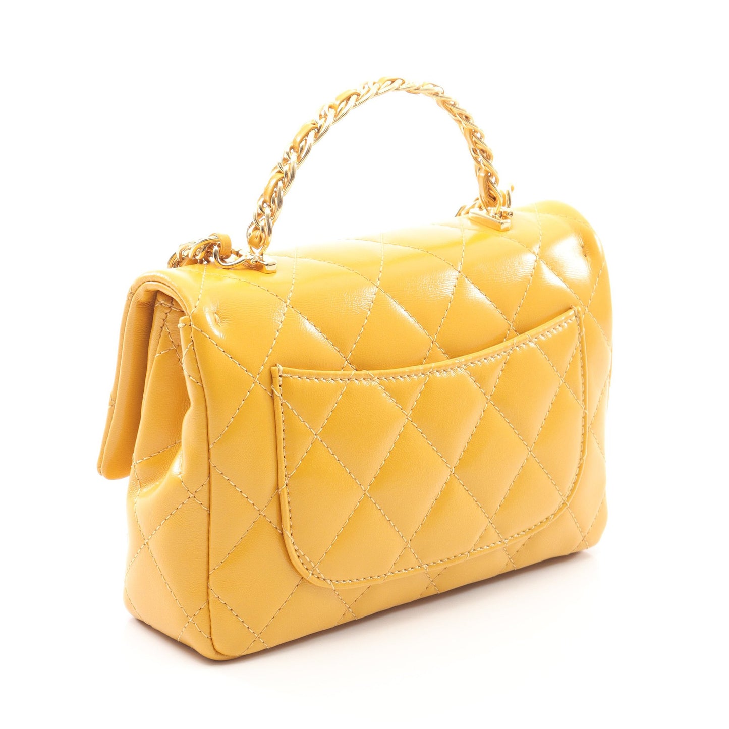 マトラッセ トップハンドル チェーンショルダーバッグ シャイニーカーフスキン オレンジイエロー ゴールド金具 2WAY シャネル バッグ CHANEL