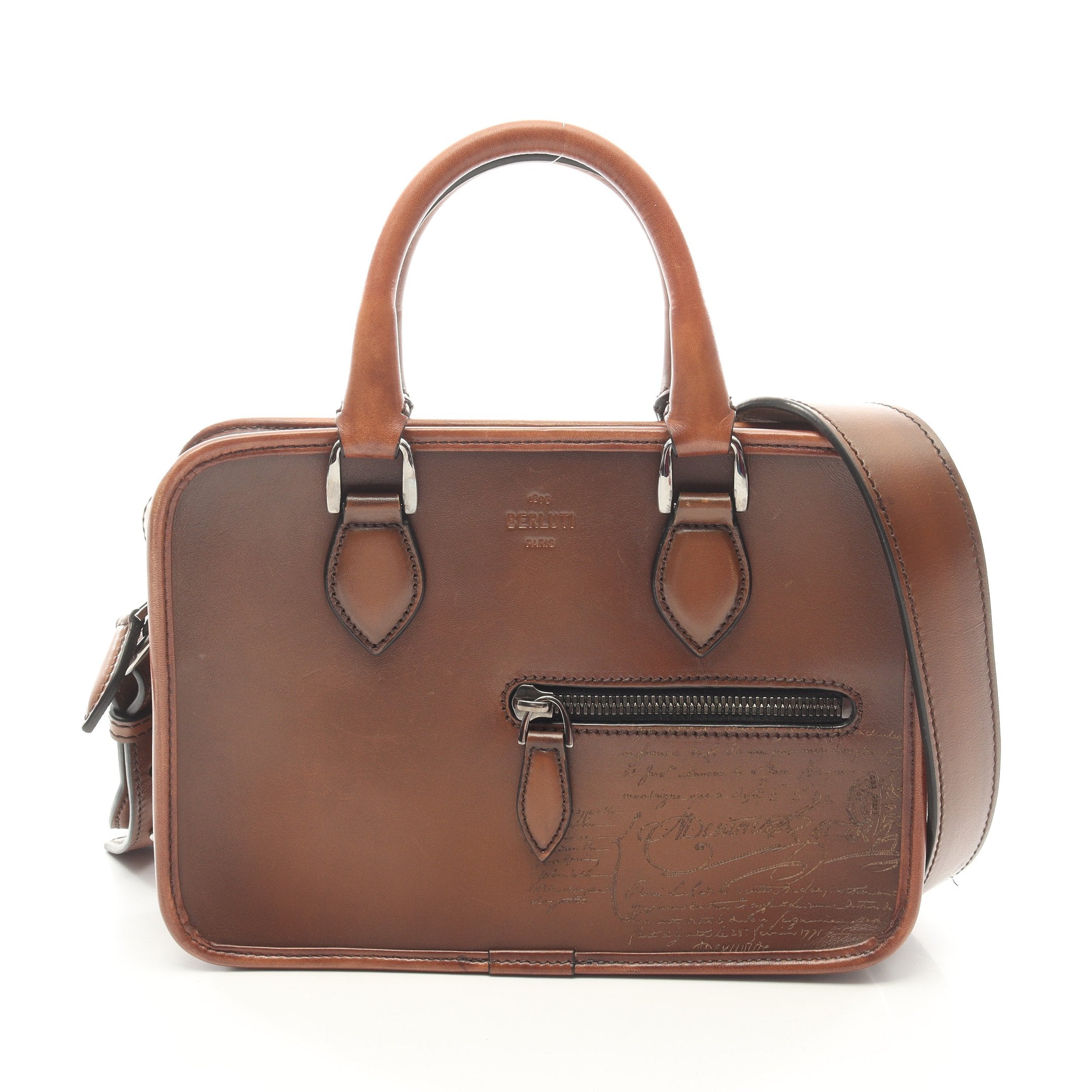 アンジュールガリバー カリグラフィ ハンドバッグ レザー ブラウン