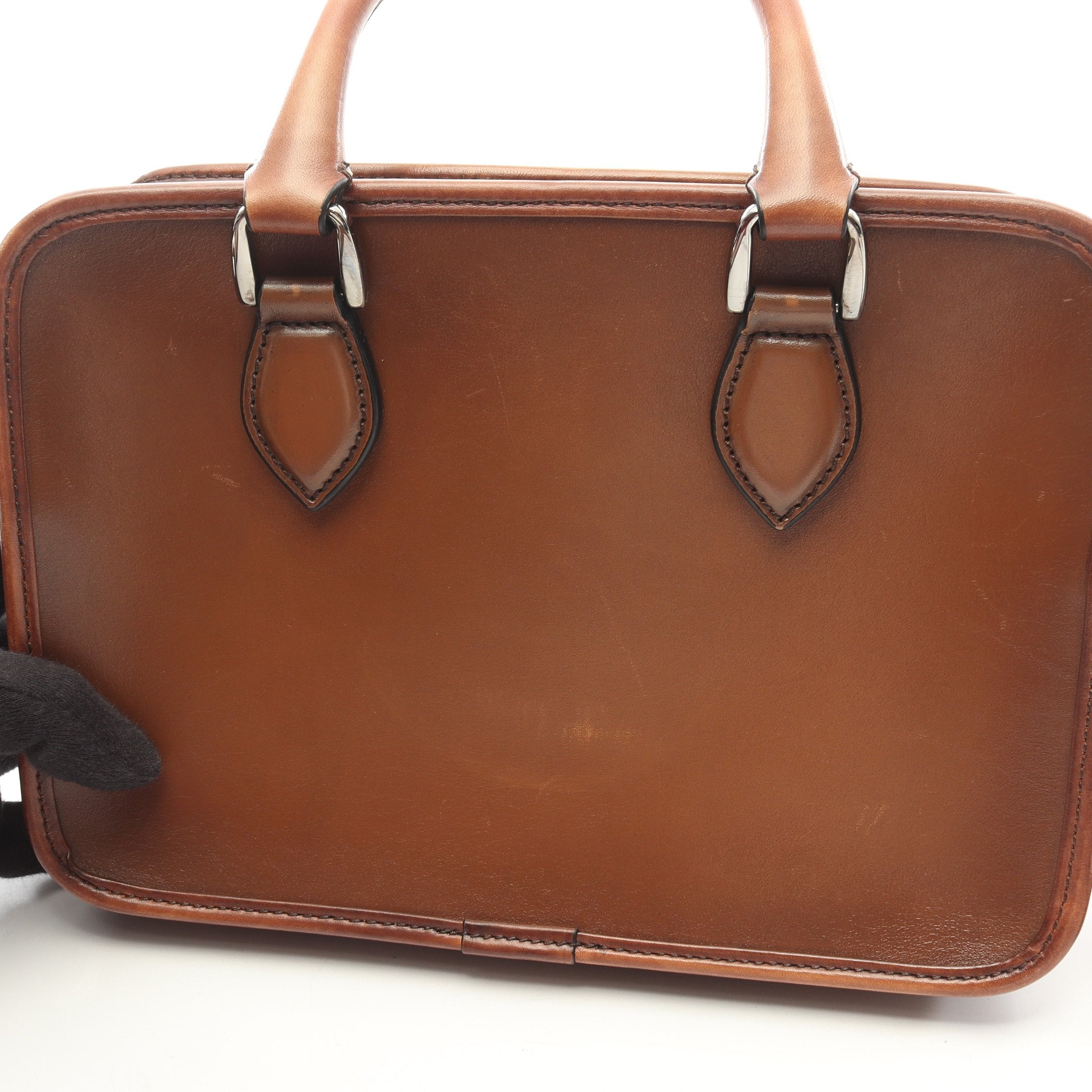 アンジュールガリバー カリグラフィ ハンドバッグ レザー ブラウン