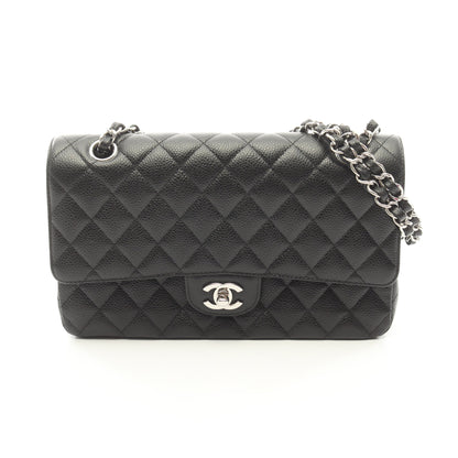 マトラッセ Wフラップ Wチェーンショルダーバッグ キャビアスキン ブラック シルバー金具 シャネル バッグ CHANEL