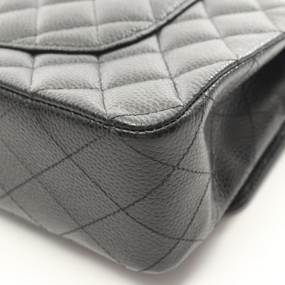 マトラッセ Wフラップ Wチェーンショルダーバッグ キャビアスキン ブラック シルバー金具 シャネル バッグ CHANEL