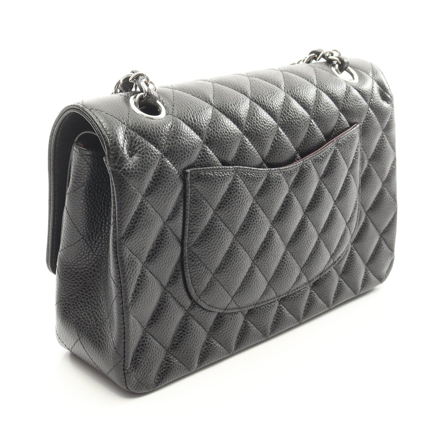 マトラッセ Wフラップ Wチェーンショルダーバッグ キャビアスキン ブラック シルバー金具 シャネル バッグ CHANEL