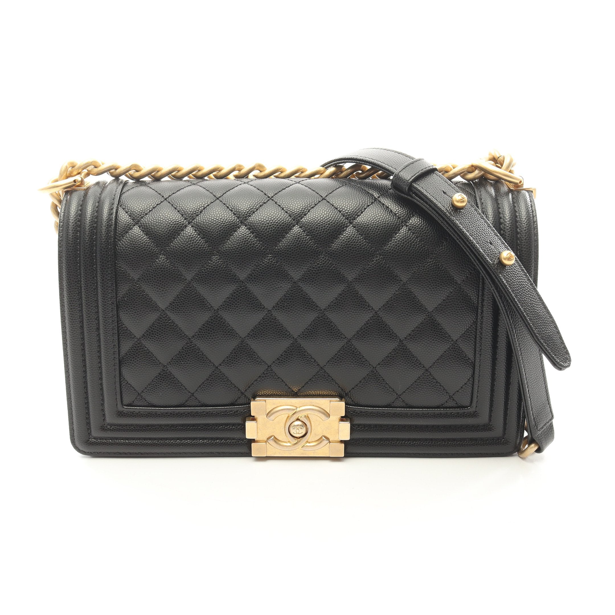 シャネル ボーイシャネル キャビアスキン ケース ブラック ゴールド金具 ボーイシャネル チェーンショルダーバッグ キャビアスキン ブラック
