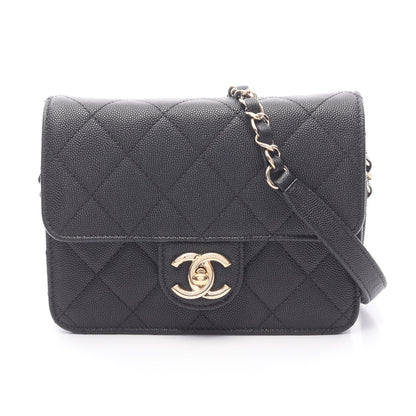 マトラッセ ミニフラップ チェーンショルダーバッグ キャビアスキン ブラック ゴールド金具 シャネル バッグ CHANEL