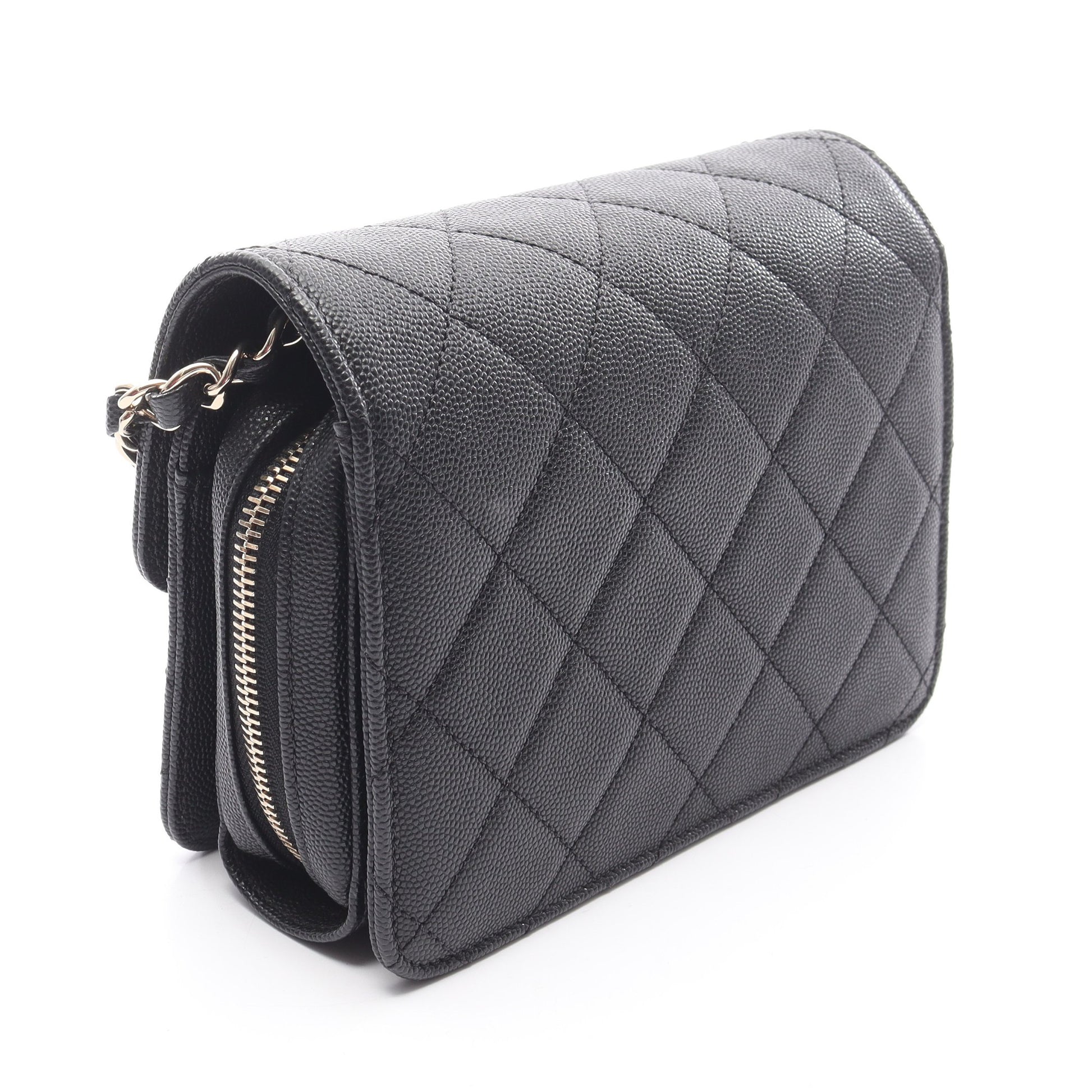 マトラッセ ミニフラップ チェーンショルダーバッグ キャビアスキン ブラック ゴールド金具 シャネル バッグ CHANEL